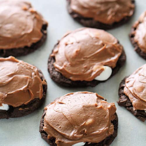 Chocolate Marshmallow Brownie Cookies on a countertop.