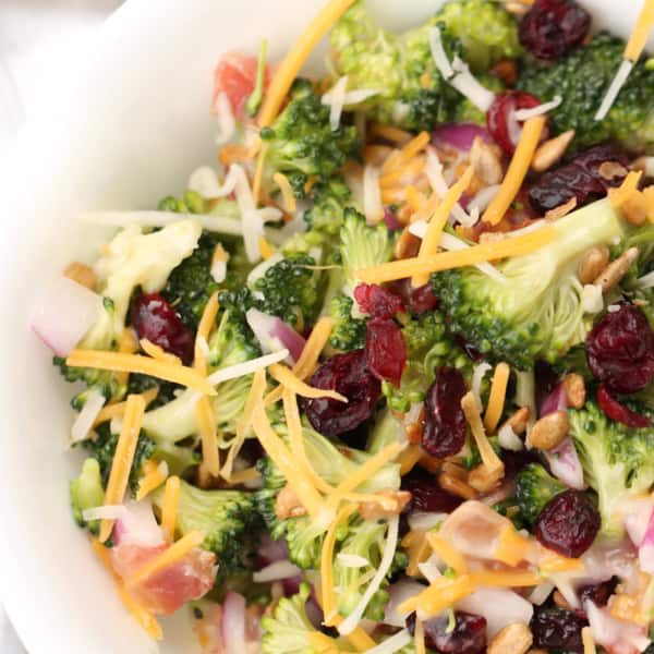 broccoli salad with cheese and raisins