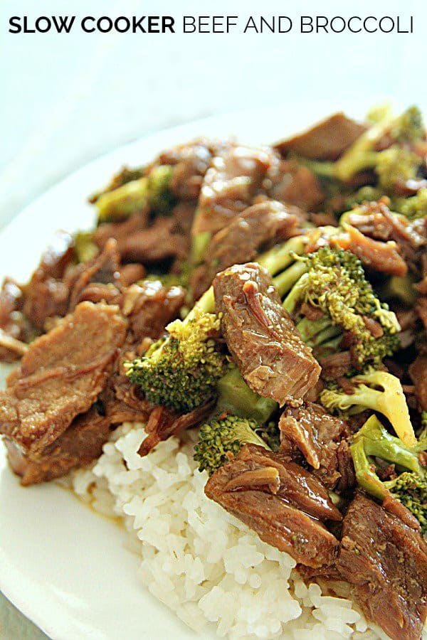 Beef and Broccoli cooked in Slow Cooker served over rice