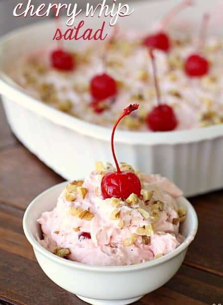 Creamy Cherry Whip Salad in bowl for six sisters