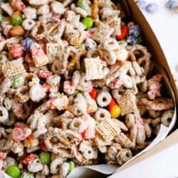 Halloween treat of White Chocolate Chex Mix in a box