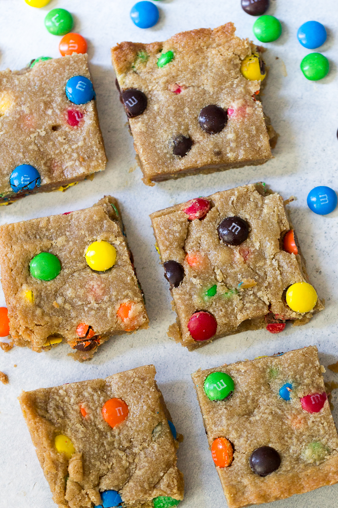 Chewy Brown Butter M&M Blondies - Baker by Nature