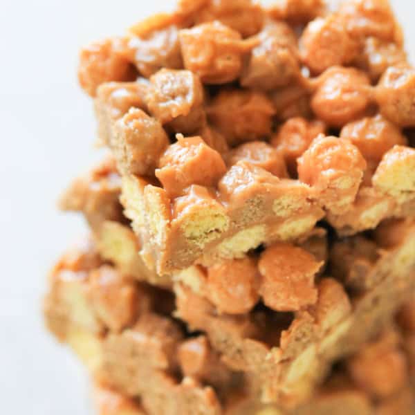 reeses puffs snack bars stacked on a plate