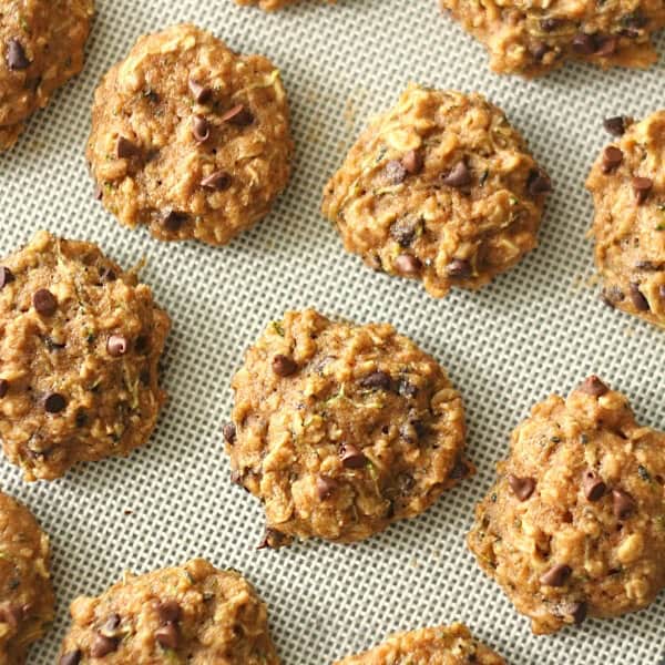 several zucchini oatmeal cookies on a baking sheet