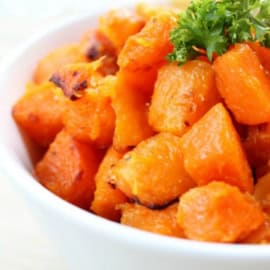 baked butternut squash in serving dish