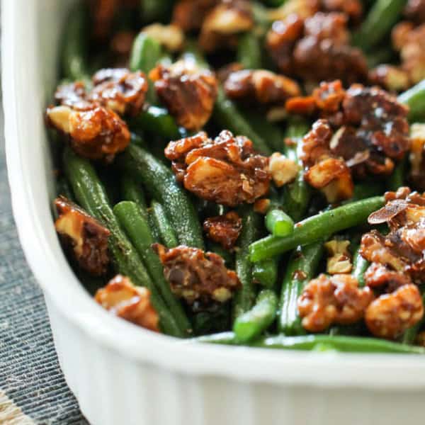 the best fresh green beans with candied pecans