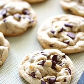 Baked chocolate chip cookies on pan