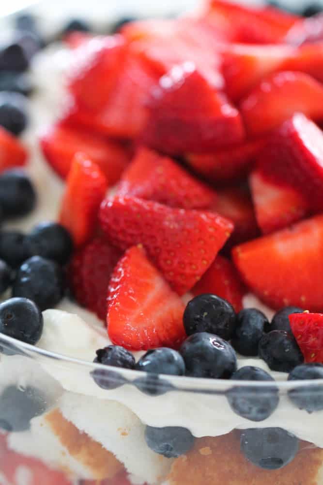 berry trifle with strawberries and blueberries