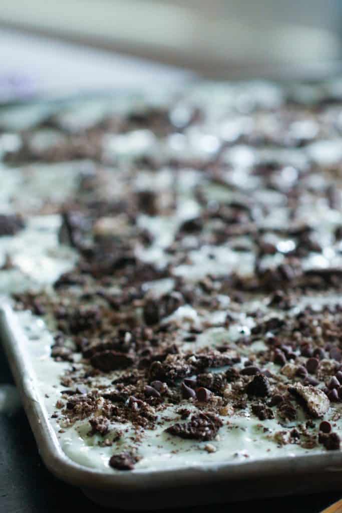 Asphalt Sheet Cake Pie in a sheet pan.