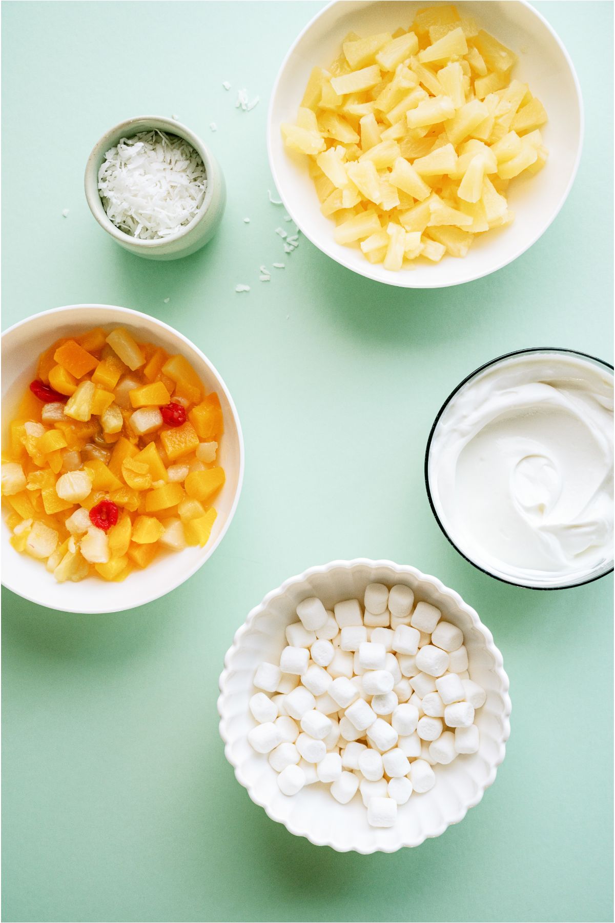 Ingredients needed to make Easy Ambrosia Salad.