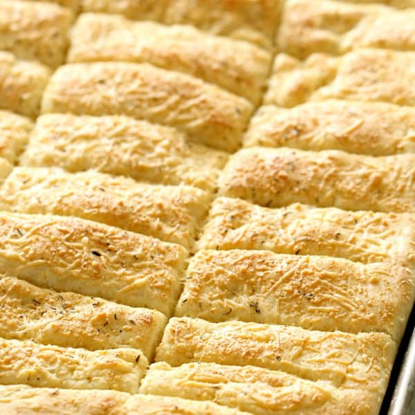 sheet pan garlic breadstricks on a pan