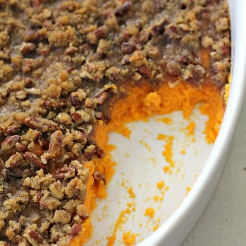 Instant Pot Sweet Potato casserole in dish