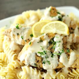 A plate of Slow Cooker Creamy Lemon Chicken