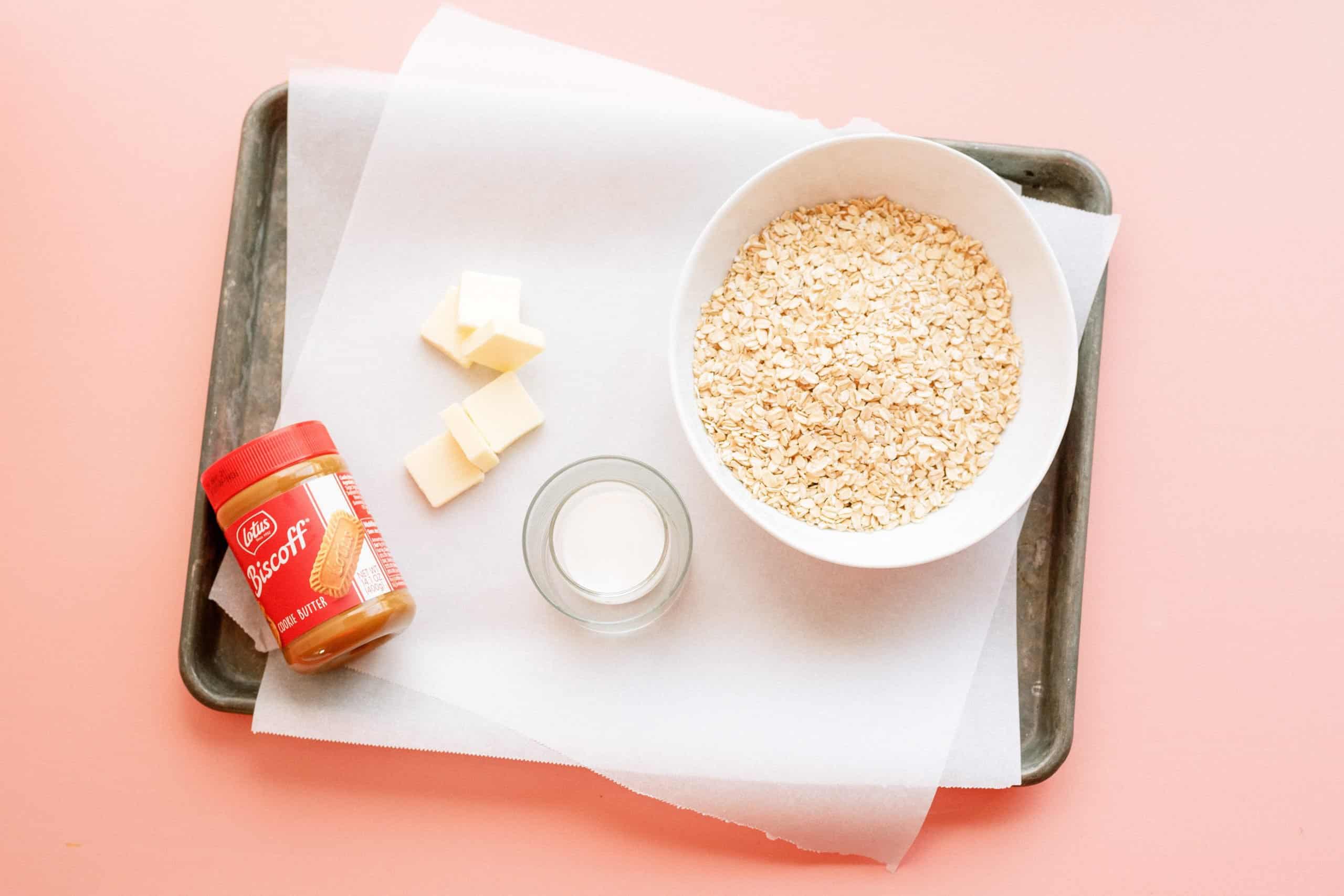 Ingredients needed to make Cookie Butter Cookies.