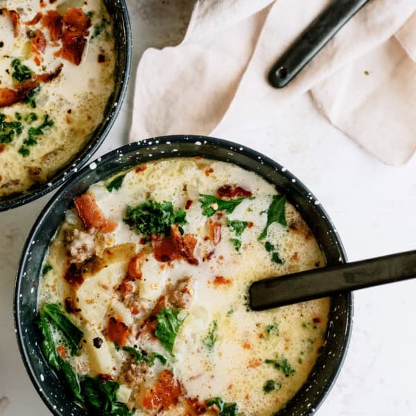 Instant Pot Zuppa Toscana Recipe with a spoon ready to serve