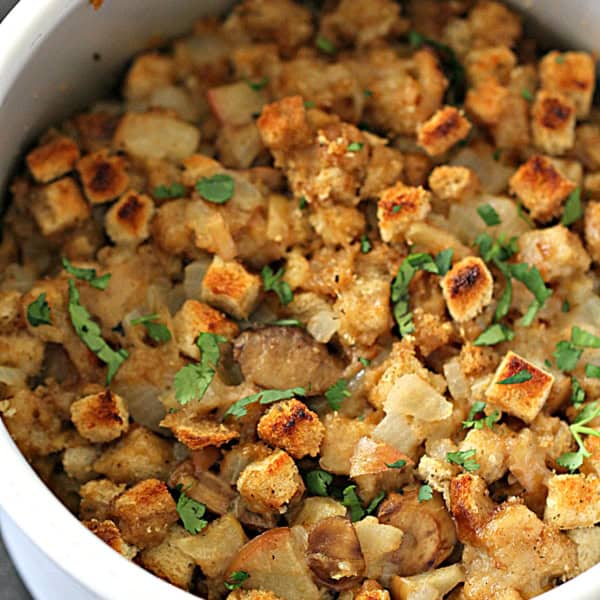 Thanksgiving Stuffing (dressing) inside the Instant Pot.