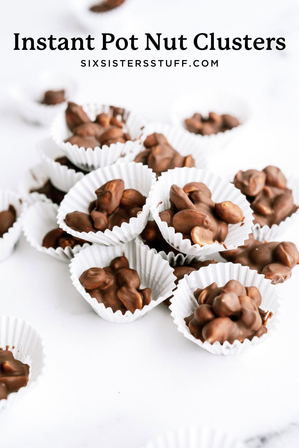 Instant pot chocolate clusters on a large white surface