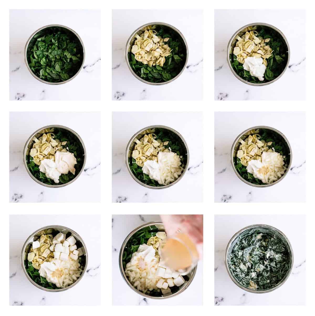 Step by Step images of how to make Instant Pot Spinach Artichoke Dip