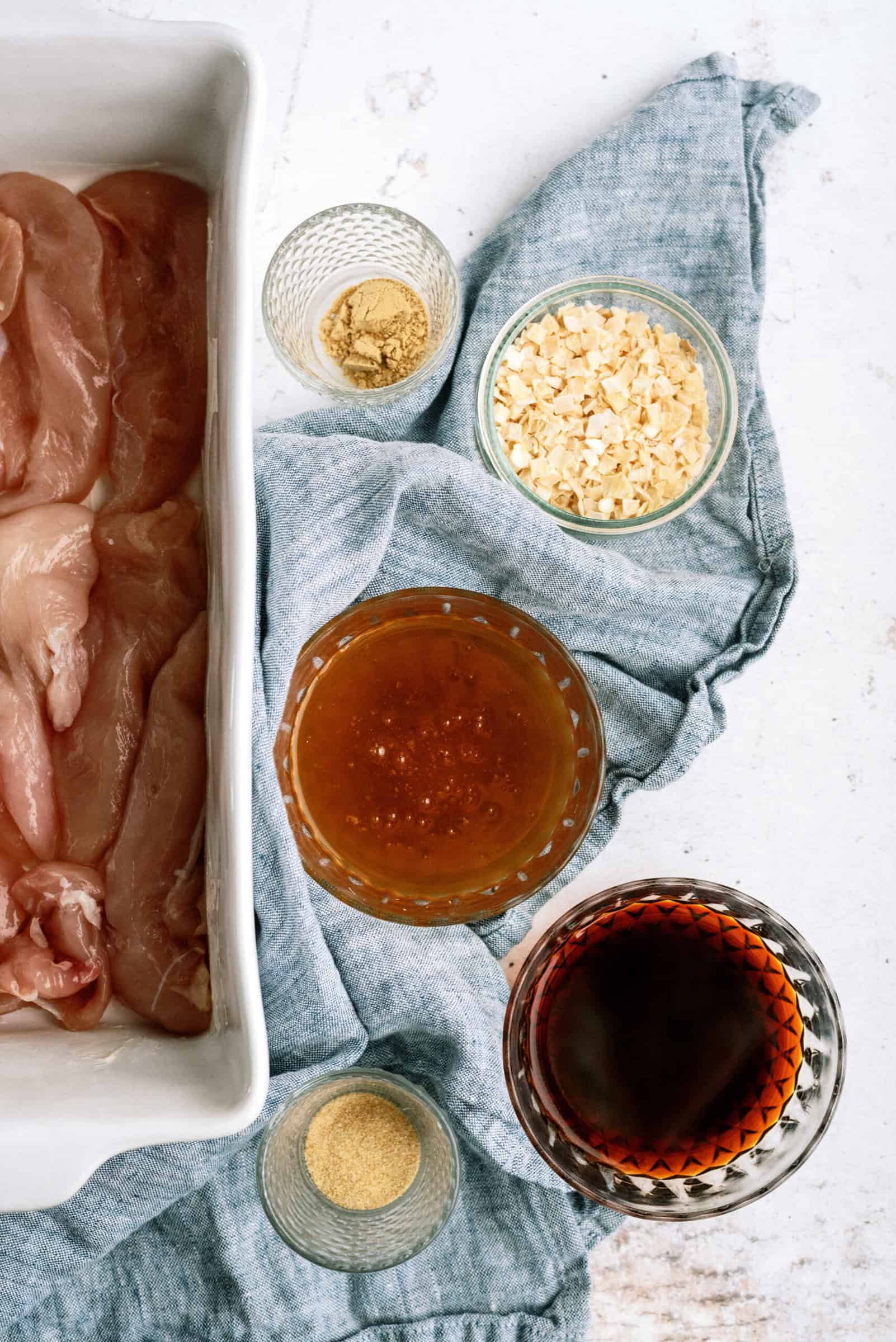 Ingredients needed to make Baked Honey Chicken Tenders.