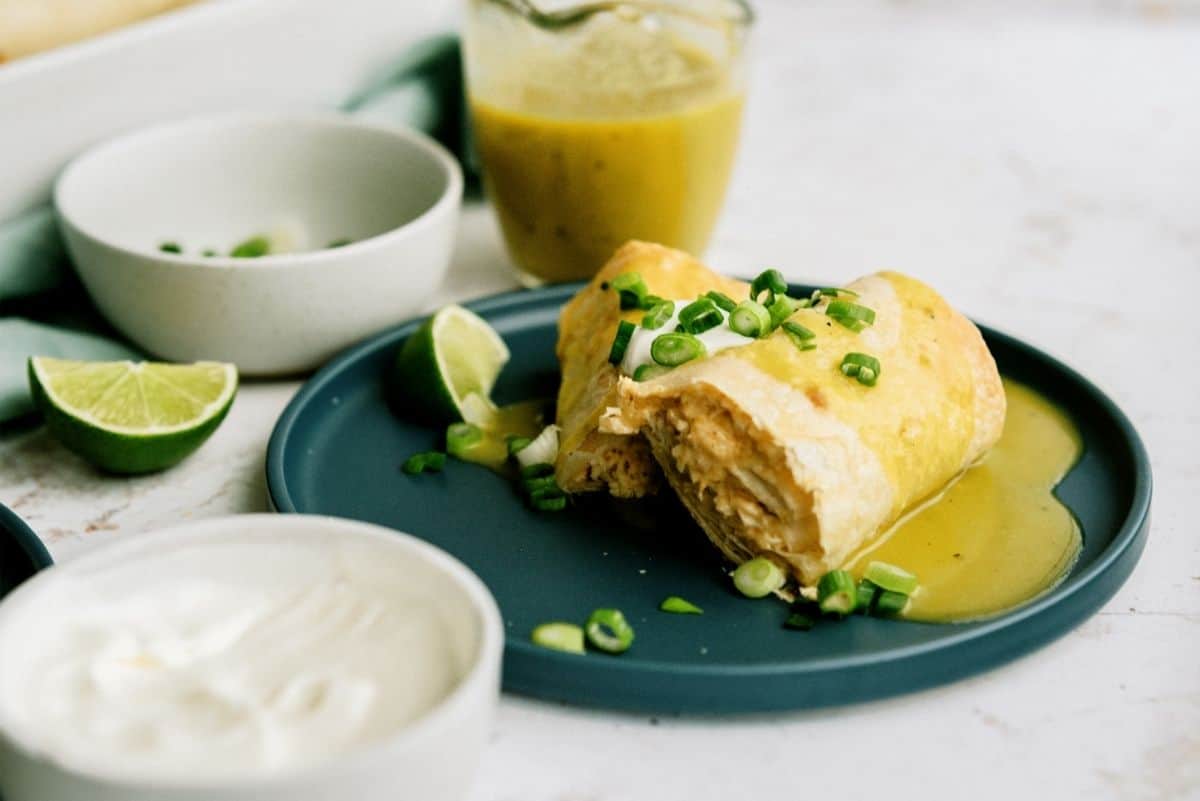 Cheesy Green Chile Chicken Chimichangas - Two Peas & Their Pod