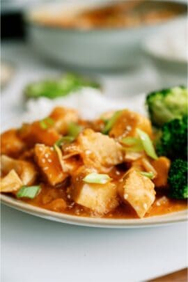 A plate with Instant Pot Honey Garlic Chicken