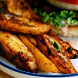 Oven Baked Seasoned Steak Fries on a plate