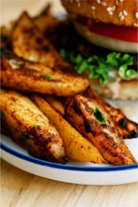 Oven Baked Seasoned Steak Fries on a plate