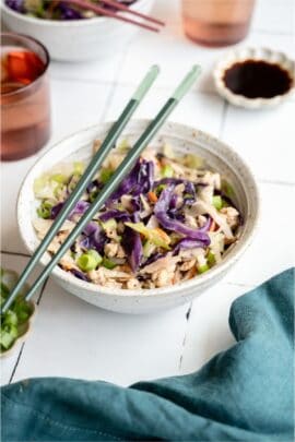 Egg Roll in a Bowl with chopsticks on top