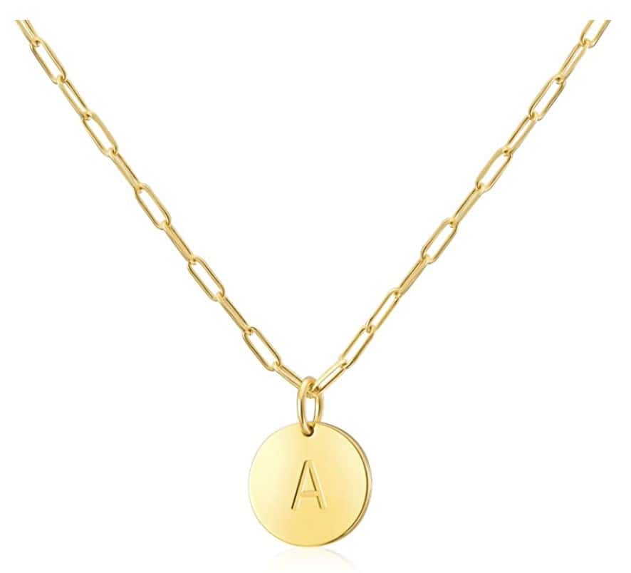 minimalist, gold monogram necklace with the letter A