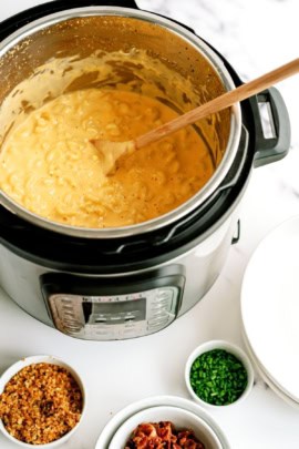 Instant Pot Loaded Mac and Cheese in the cooker with small side dishes