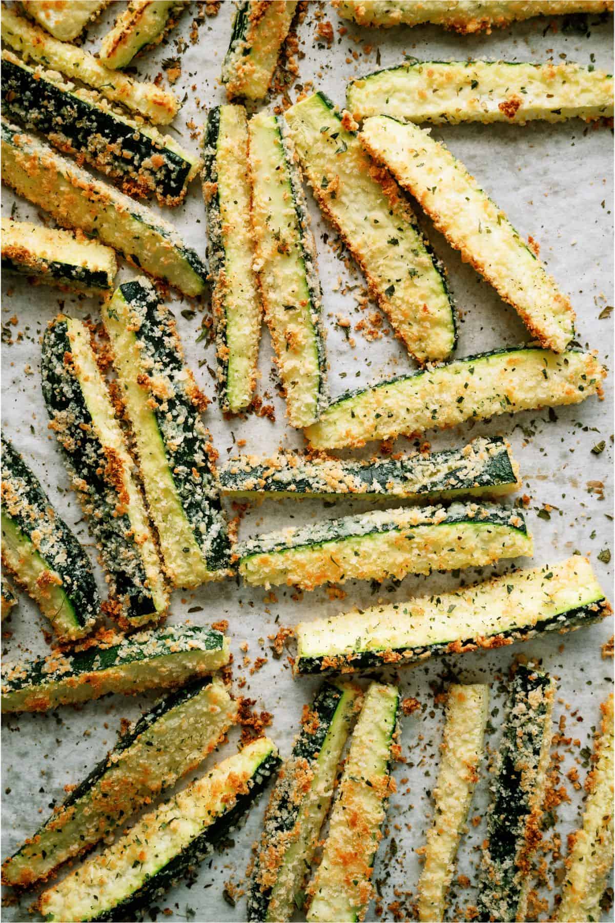 Baked Zucchini Fries on a sheet pan