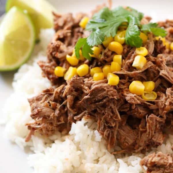 slow cooker barbacoa beef with corn and rice