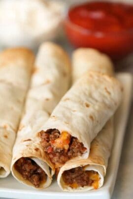 Baked Beef Taquitos on a plate