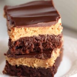 2 Buckeye Brownies cut into squares and stacked