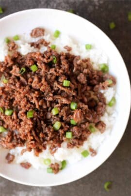 A plate of Korean Beef and Rice