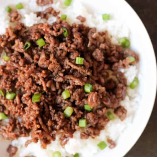 A plate of Korean Beef and Rice