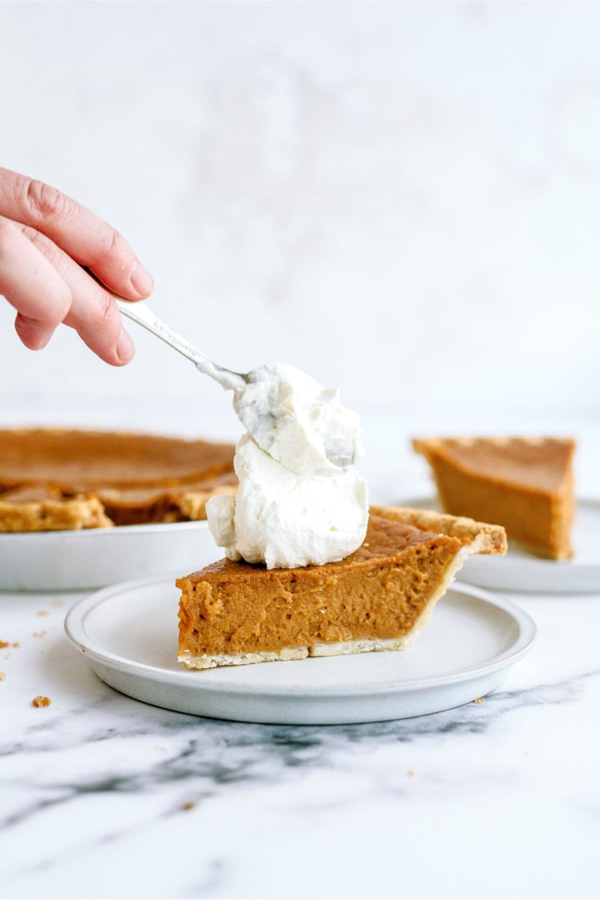 Slice of Sweet Potato Pie with a dollop of whipped cream