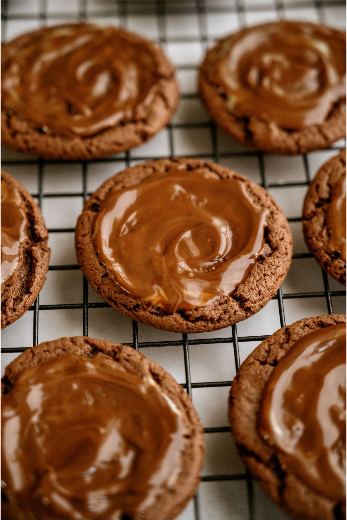 Andes Mint Cookies on a cooling rack.