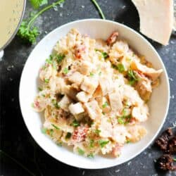 20 Minute Tuscan Pasta (Freezer Meal) in a bowl