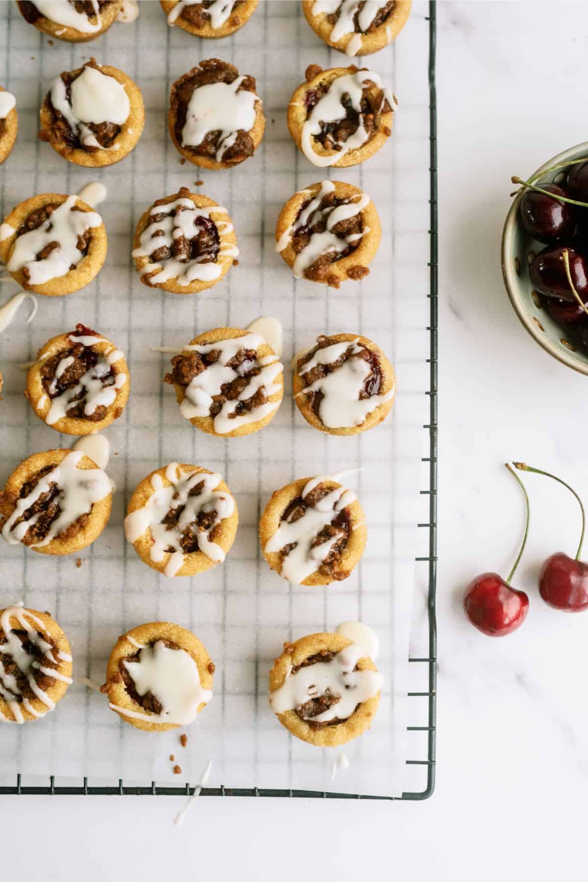 Cherry Cobbler Cookie Cups on a cooling rack