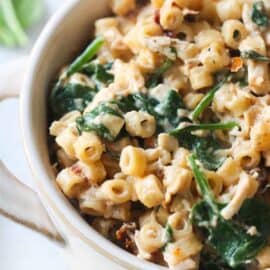 Instant Pot Tuscan Chicken Pasta in a bowl