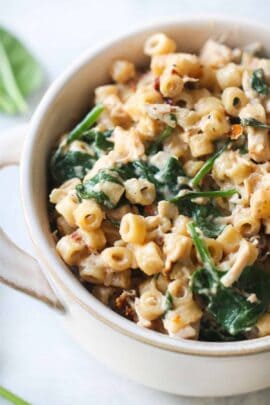 Instant Pot Tuscan Chicken Pasta in a bowl