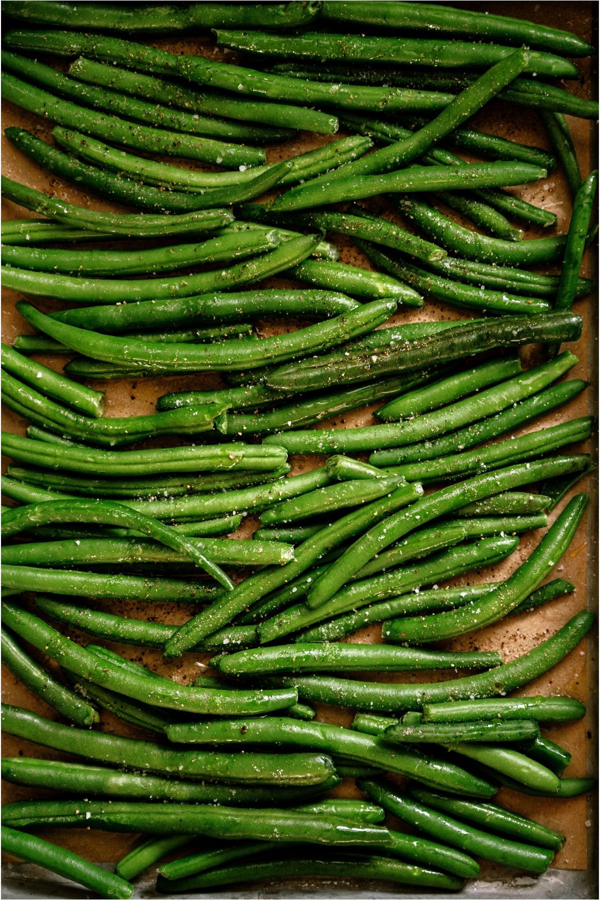 Oven Baked Green Beans on a sheet pan.