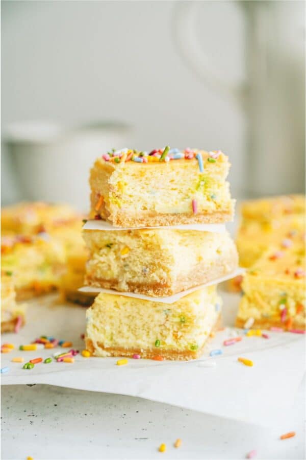 Cake Batter Cheesecake Bars Recipe - Six Sisters' Stuff