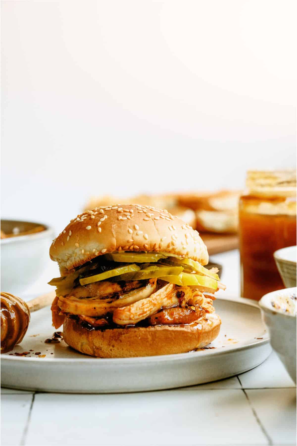 Instant Pot Hot Honey Chicken Sandwich on a plate