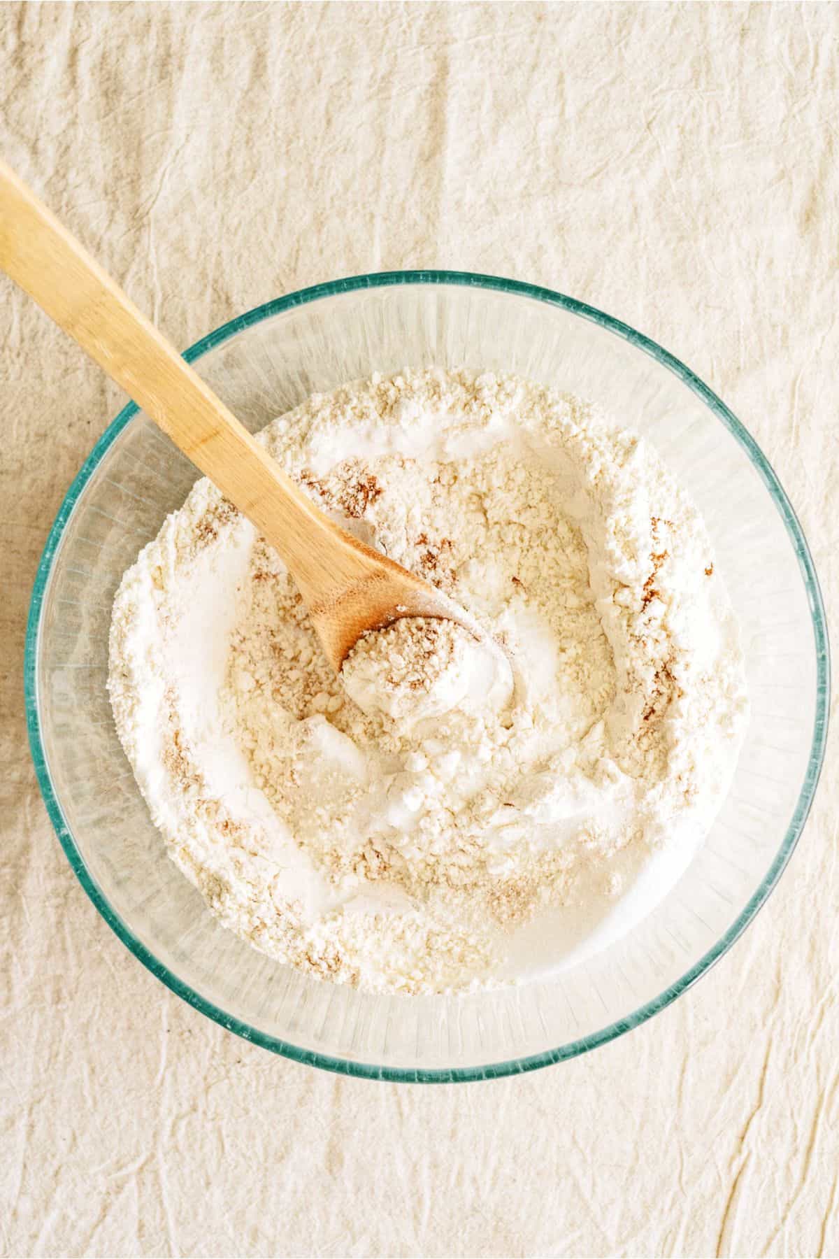 Dry ingredients mixed together in a mixing bowl