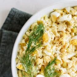 A bowl of Deviled Egg Pasta Salad