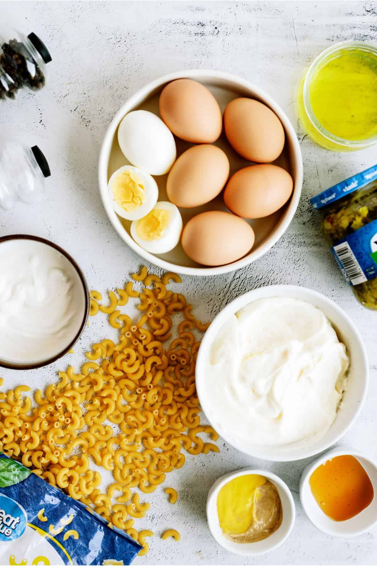 Ingredients needed to make Deviled Egg Pasta Salad