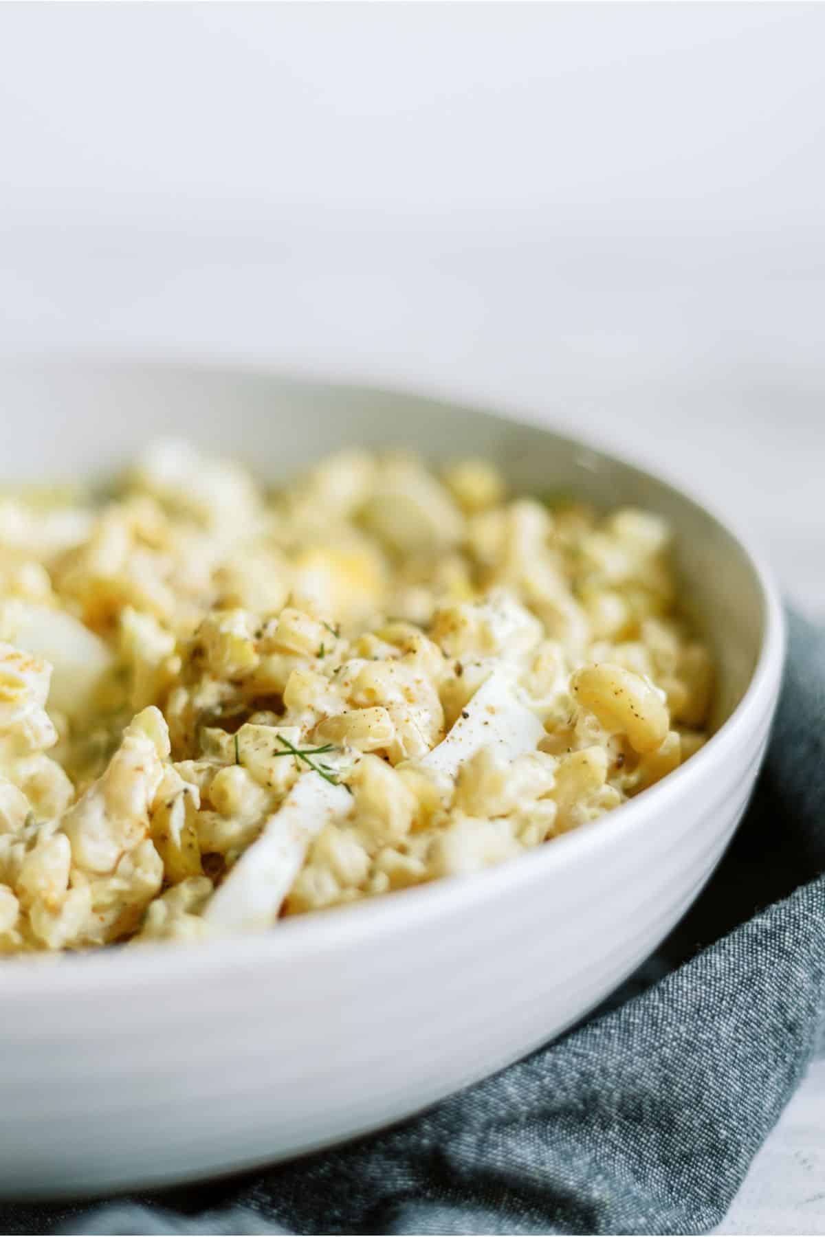 A bowl of Deviled Egg Pasta Salad