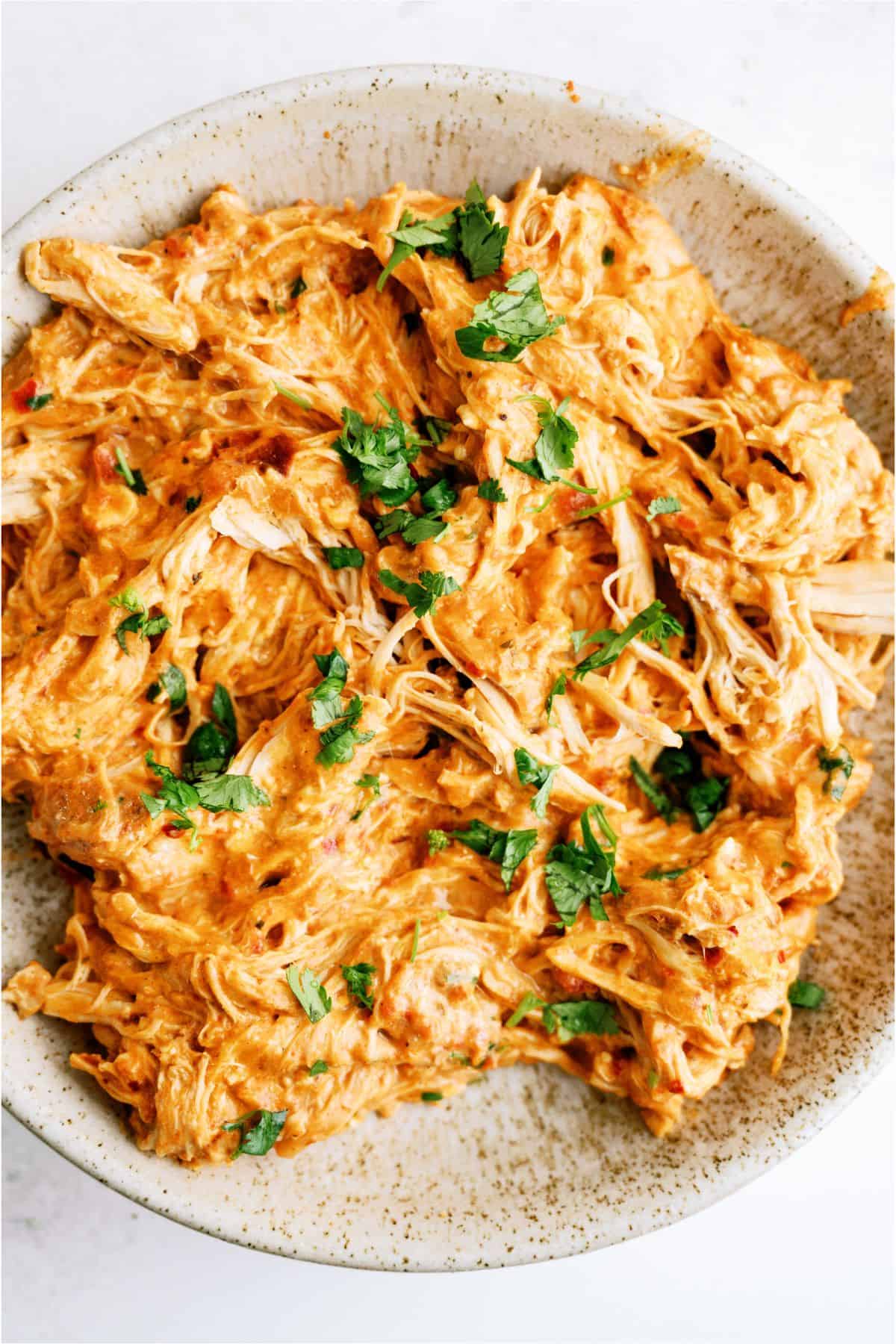 A bowl of Slow Cooker Queso Chicken